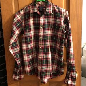 Ralph Lauren Women's Plaid Cuffed Collared Button up Top White Size Large